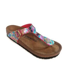 Birkenstock Gizeh Womens Sz 8 Thong Sandals Gator Gleam Raspberry EU 39 Regular